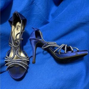 FIONI Clothing Blue Strappy Rhinestone Heels